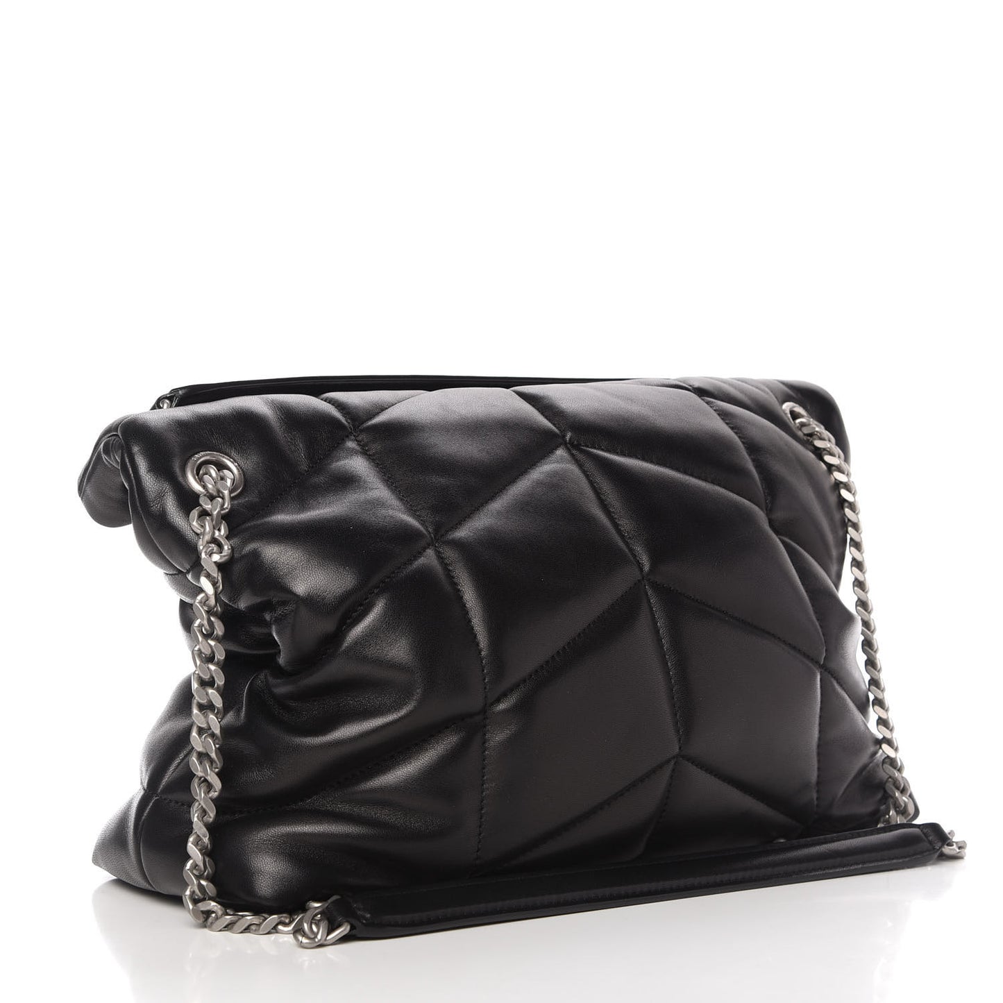 Lambskin Quilted Medium Loulou Puffer Monogram Chain Satchel Black