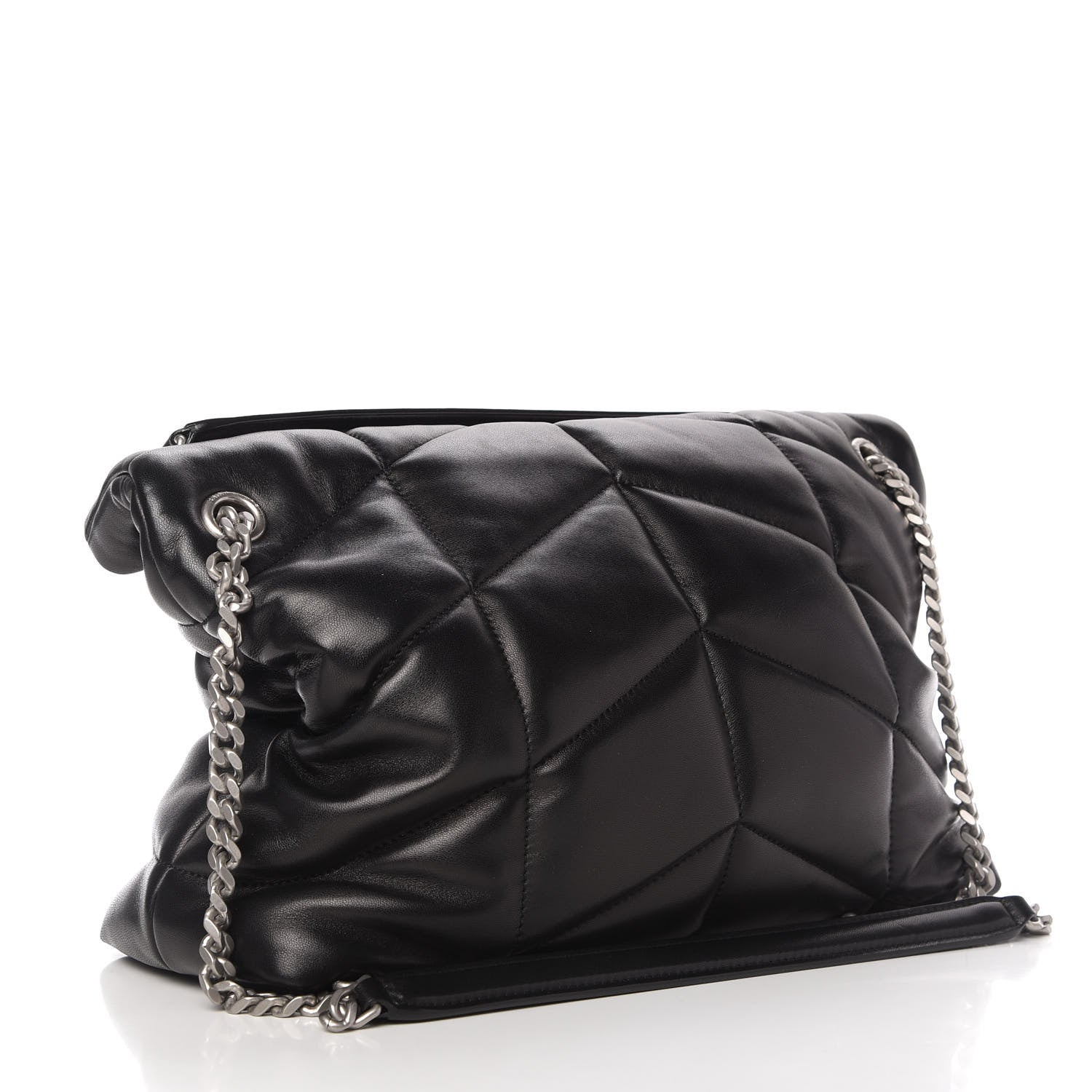 Saint Laurent Lambskin Quilted Medium Loulou Puffer Monogram Chain Satchel Black 3 of 10