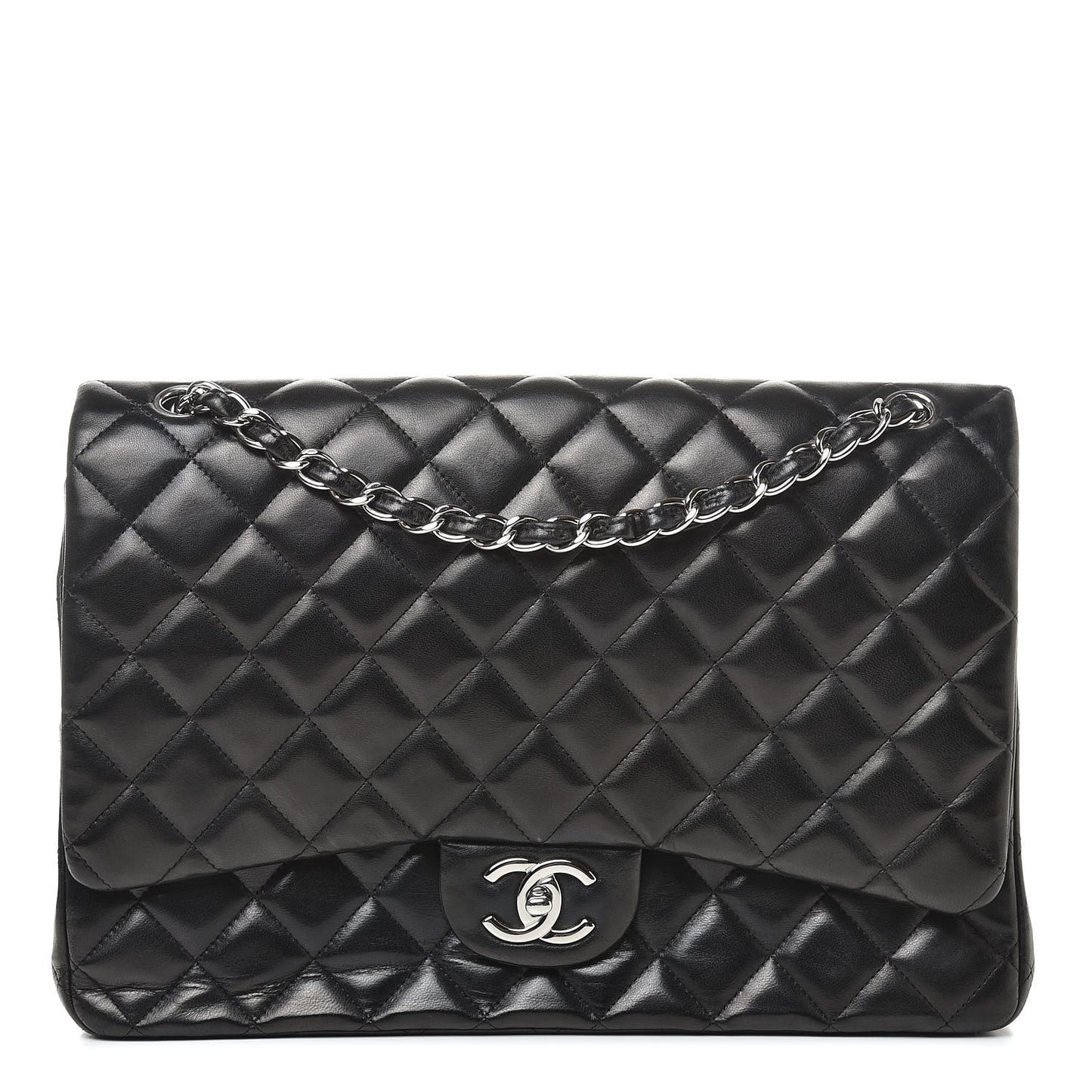 Lambskin Quilted Maxi Double Flap Black