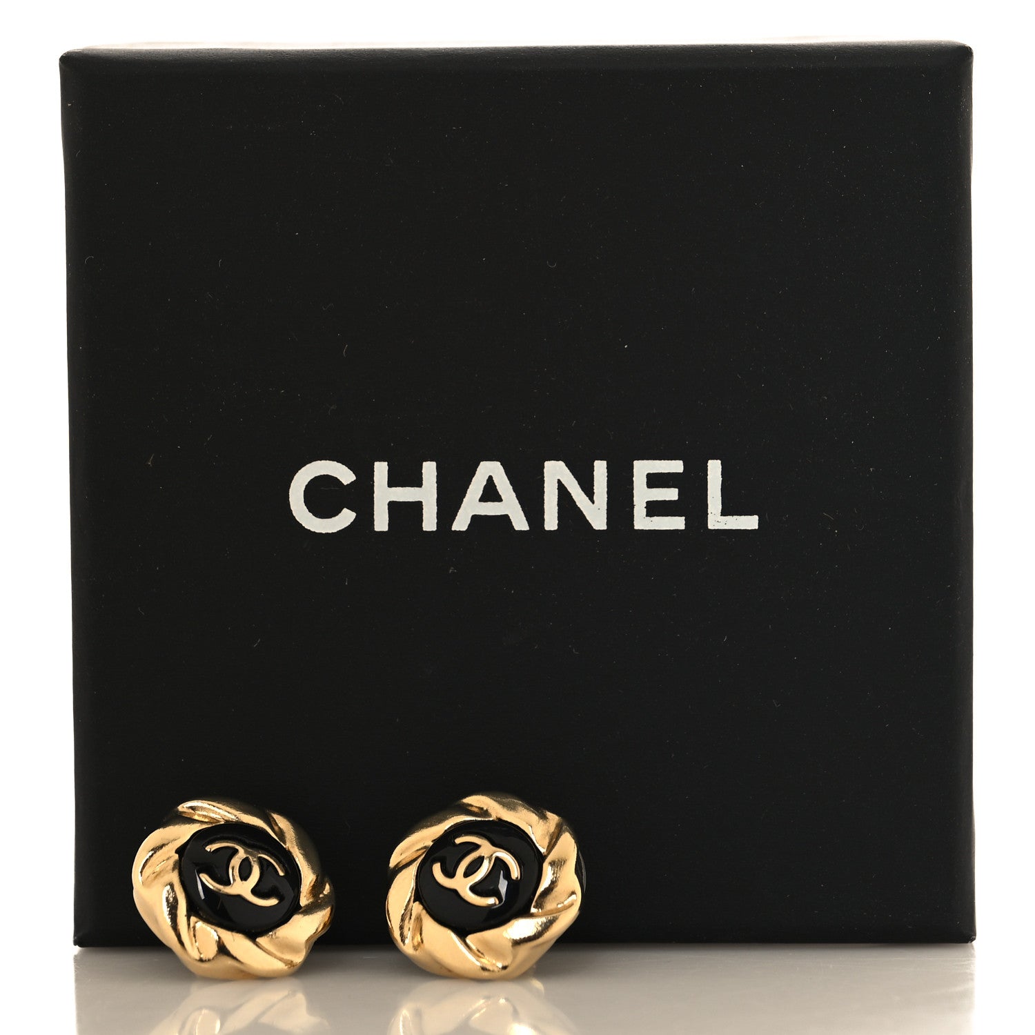 Chanel Resin CC Round Earrings Gold Black 5 of 5