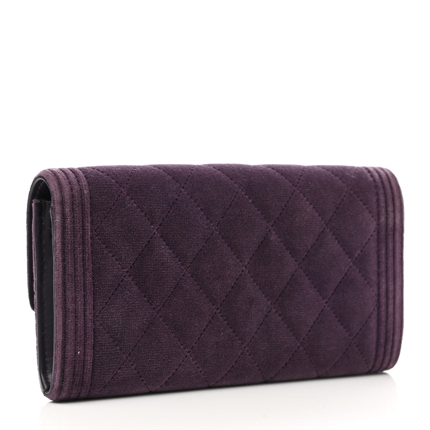 Velvet Quilted Large Boy Gusset Flap Wallet Purple