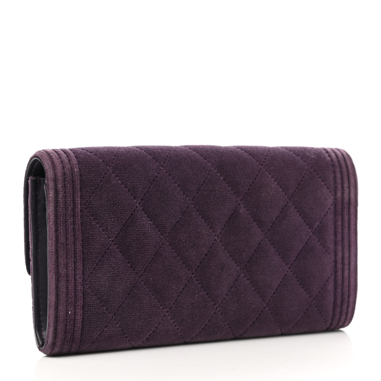 Chanel Velvet Quilted Large Boy Gusset Flap Wallet Purple 3 of 9