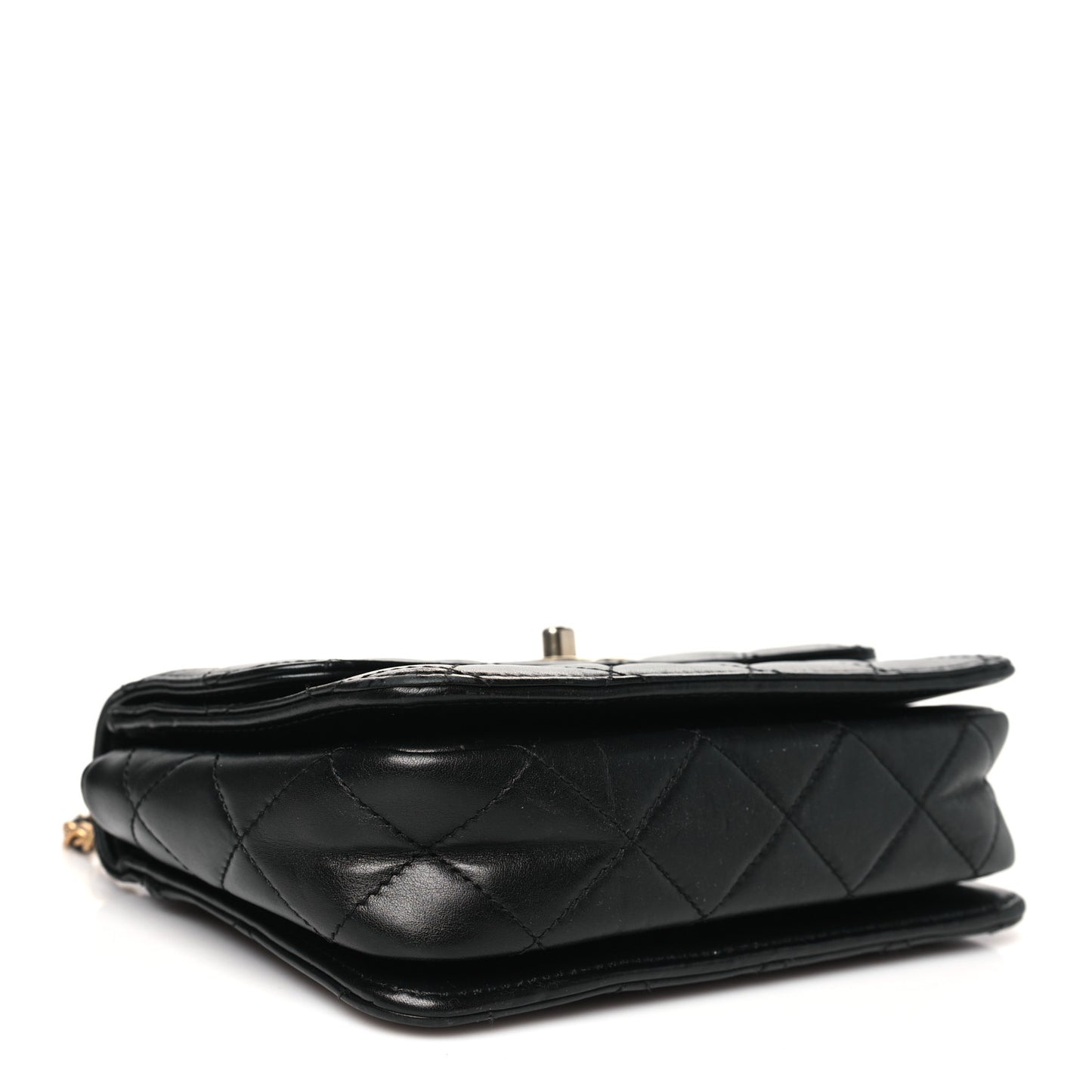 Lambskin Quilted Small Logo Top Handle Flap Black
