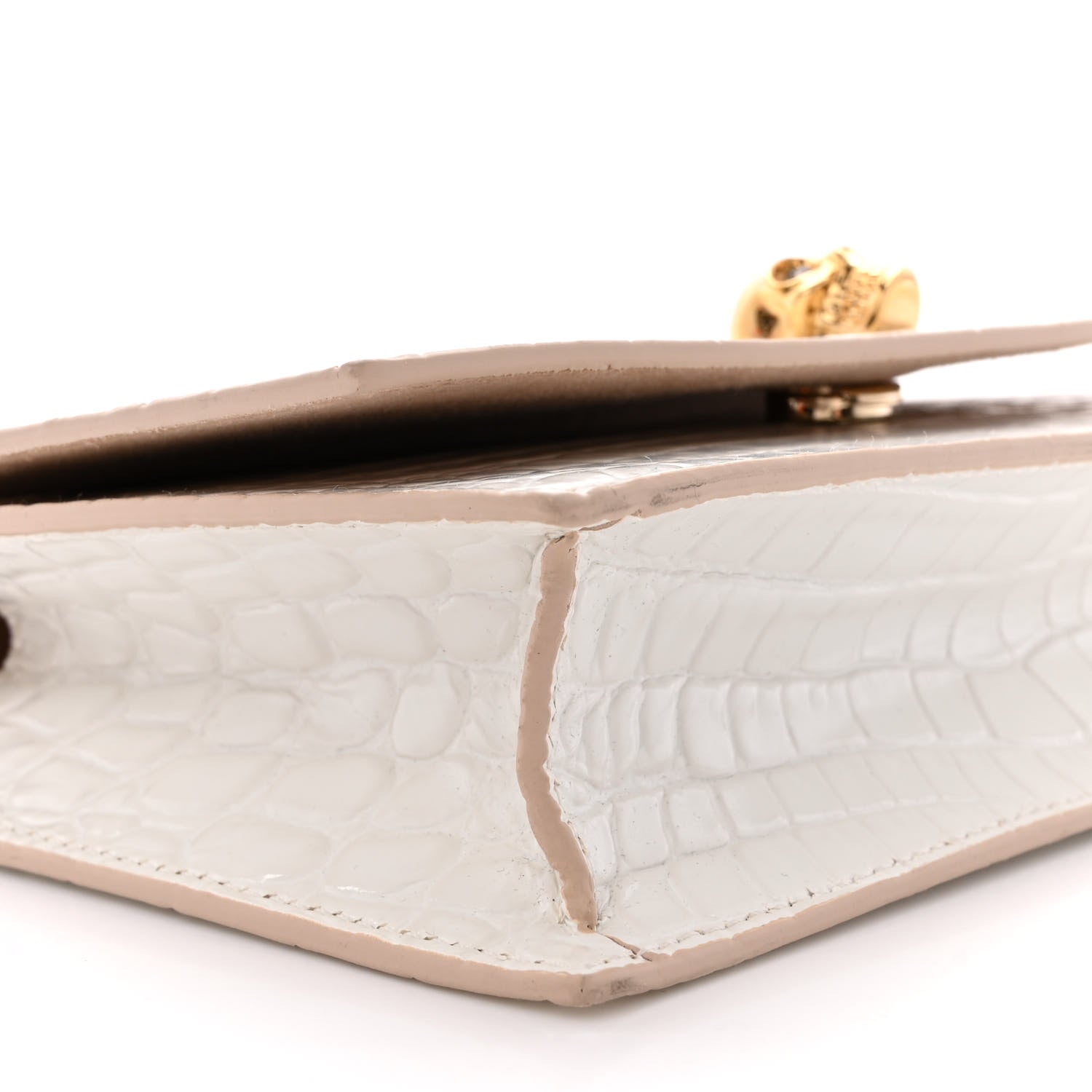 Alexander McQueen Calfskin Crocodile Embossed Skull Mini Crossbody Bag White 8 of 10