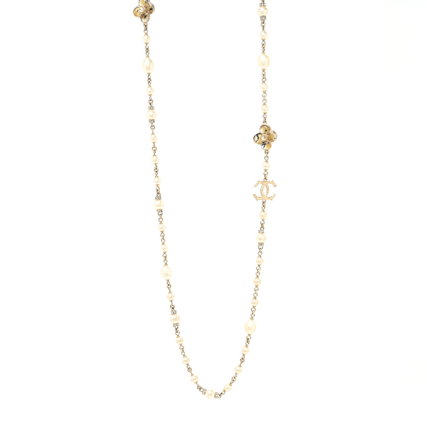 Pearl Crystal Flower CC Necklace Gold
