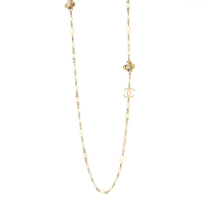 Chanel Pearl Crystal Flower CC Necklace Gold 1 of 3