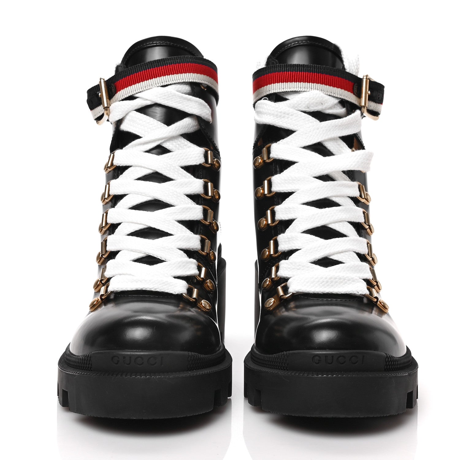 Gucci Calfskin Sylvie Web Womens Lace Up Combat Boots 37 Black 2 of 7