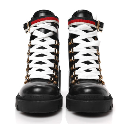 Gucci Calfskin Sylvie Web Womens Lace Up Combat Boots 37 Black 2 of 7