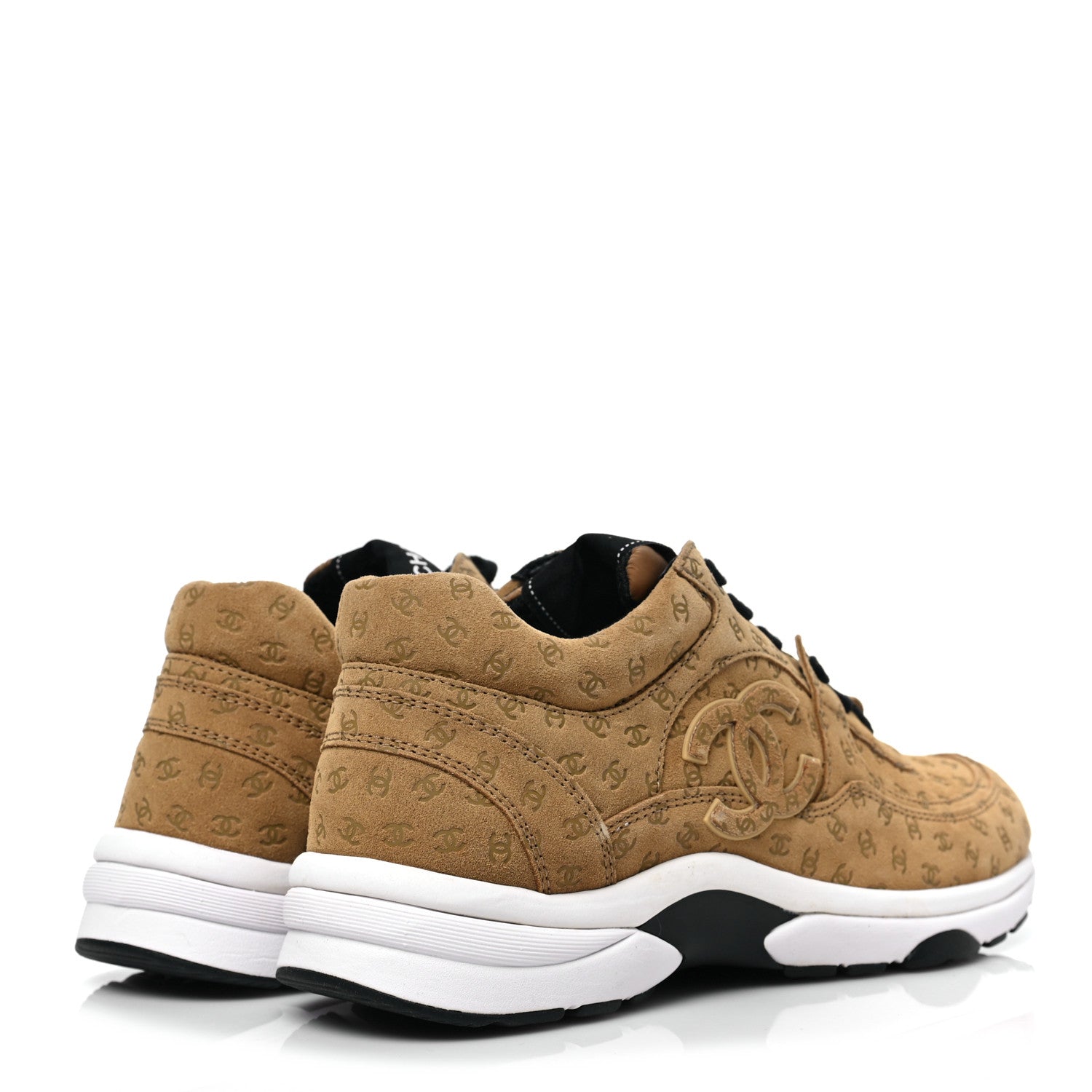 Chanel Nylon Suede Calfskin Printed CC Sneakers 37.5 Beige 4 of 7