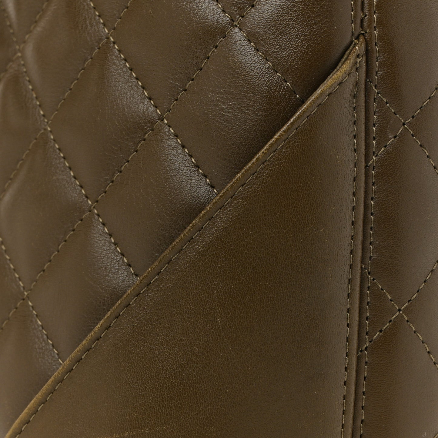 Calfskin Snakeskin Quilted Small Cambon Tote Khaki