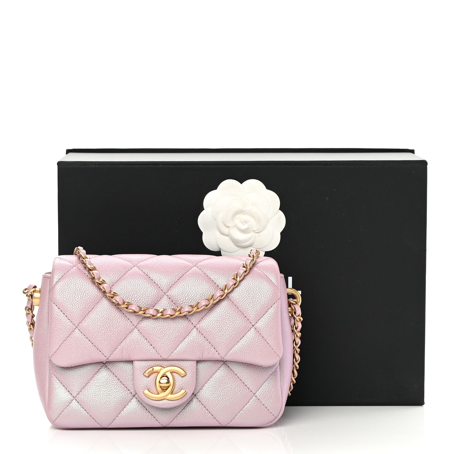 Iridescent Caviar Quilted Mini My Perfect Flap Pink