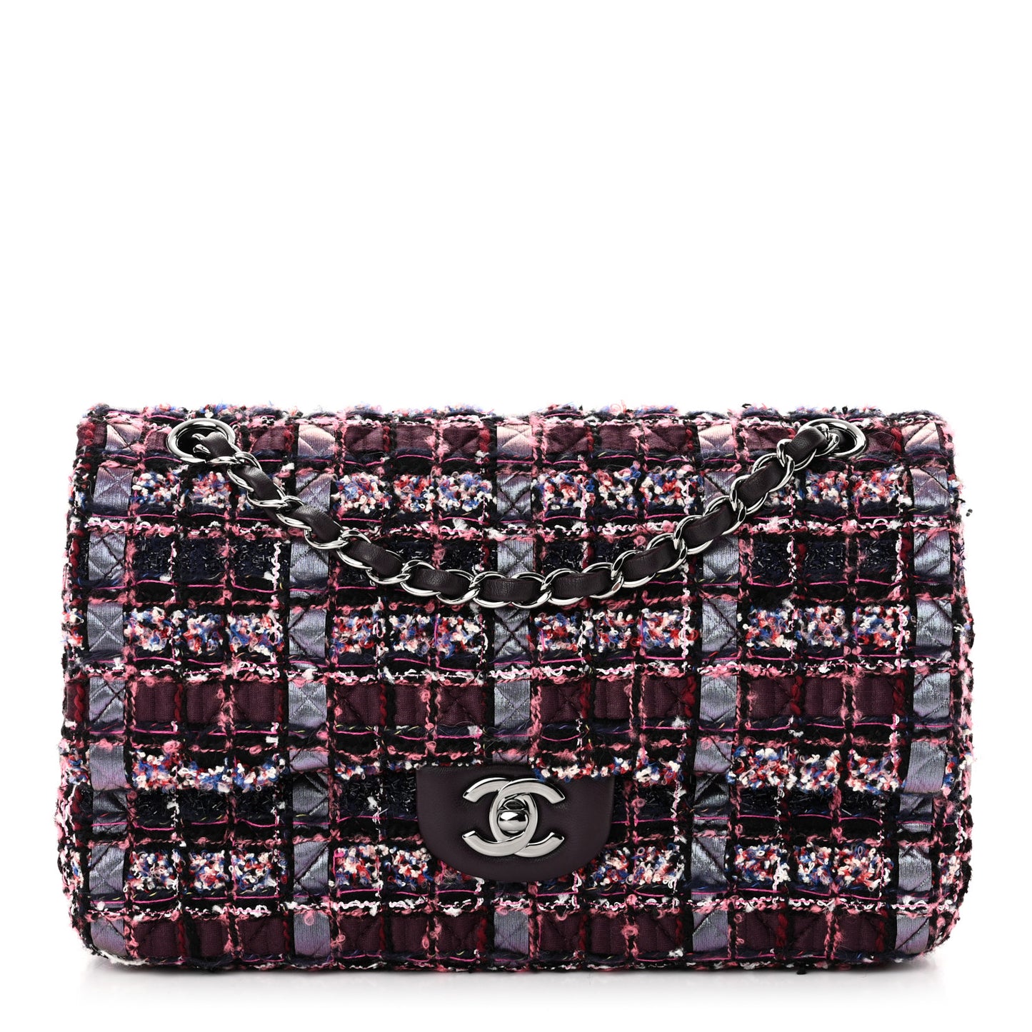 Tweed Quilted Medium Double Flap Dark Purple