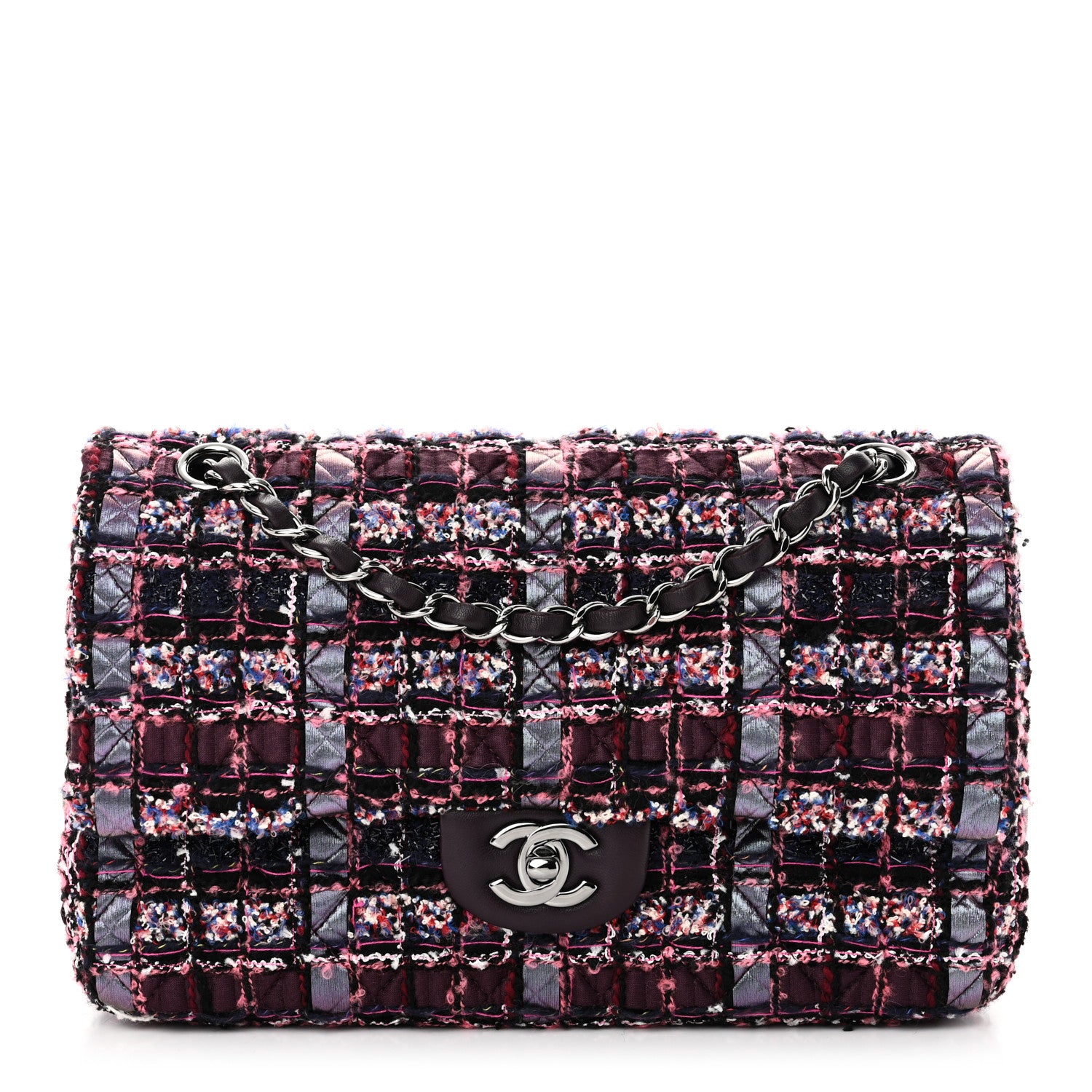 Chanel Tweed Quilted Medium Double Flap Dark Purple 1 of 11