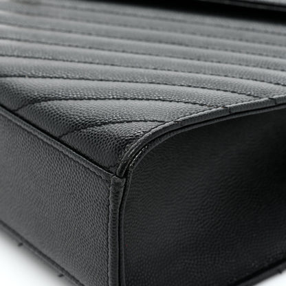 Saint Laurent Grain De Poudre Matelasse Chevron Large Monogram Satchel Black 14 of 16