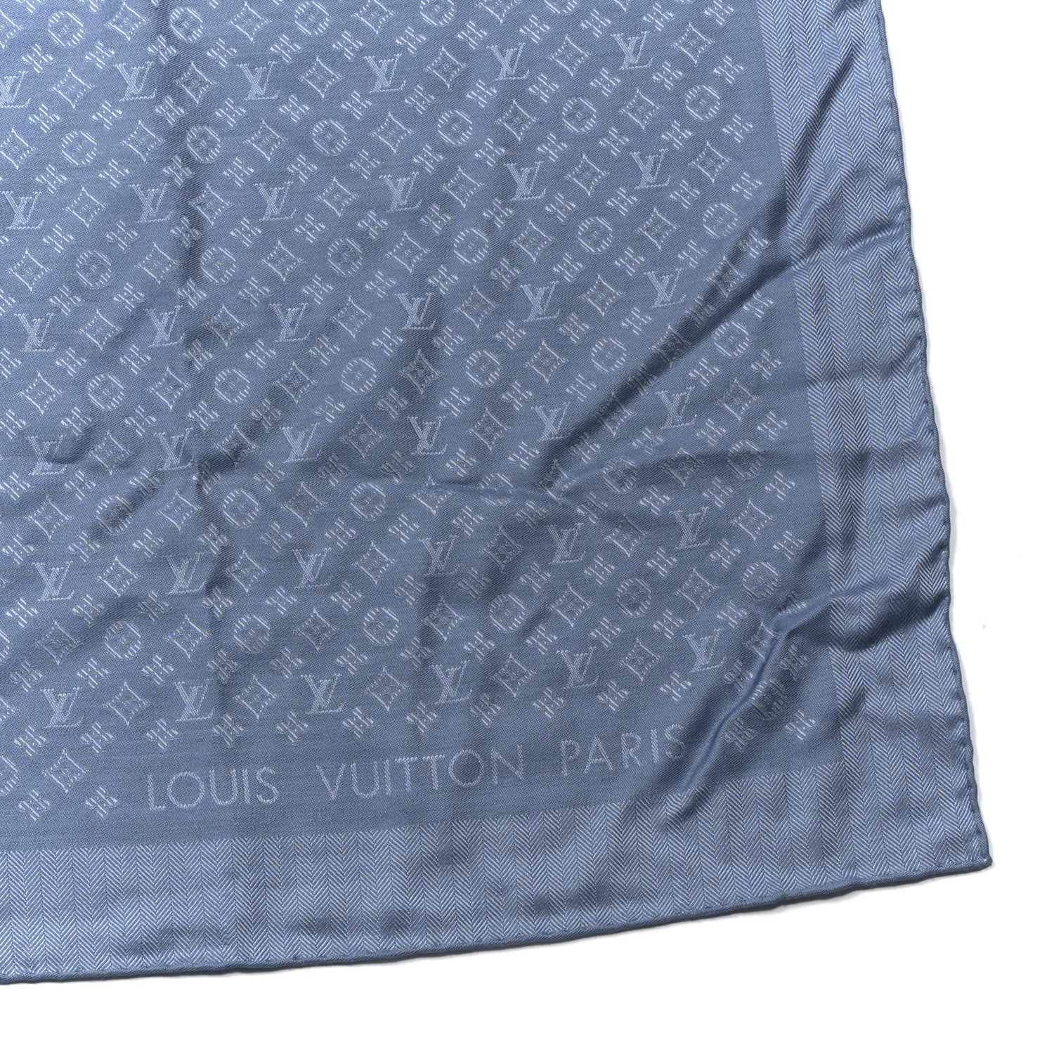 Louis Vuitton Wool Silk Monogram Evermore Shawl Bleu Denim 2 of 3