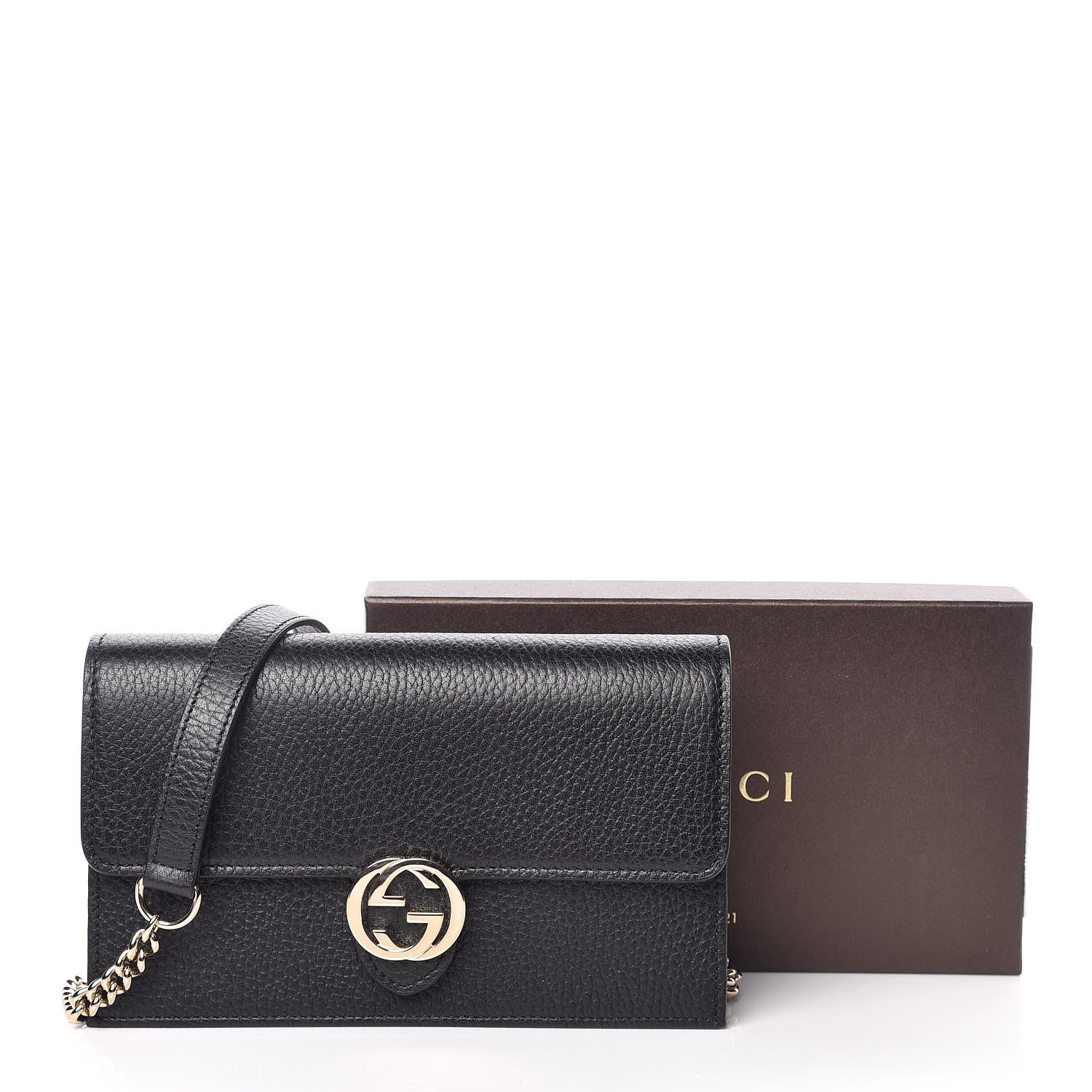Gucci Dollar Calfskin Interlocking G Chain Wallet Black 10 of 10