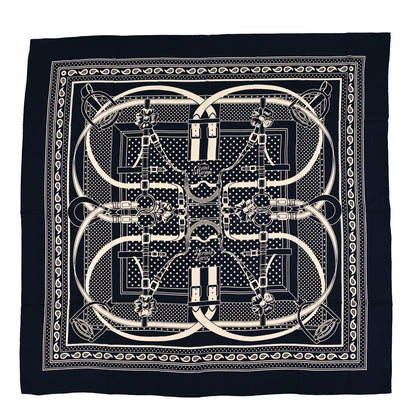 Hermes Cashmere Silk Eperon D'Or Shawl 140 Marine White 1 of 3