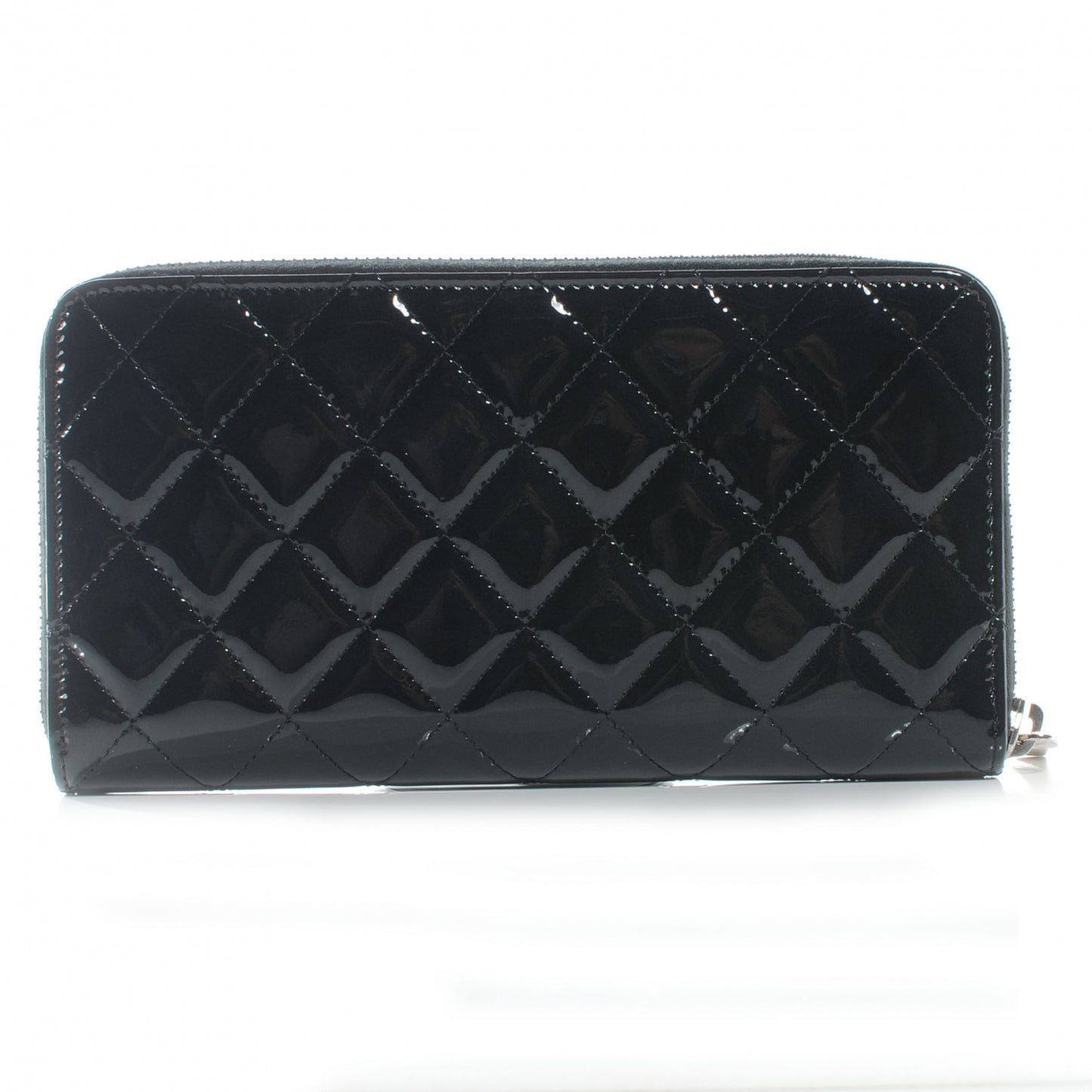 Patent Quilted Large Zip Around Wallet Black
