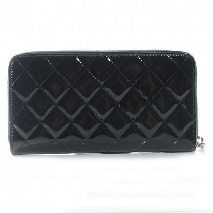 Chanel Patent Quilted Large Zip Around Wallet Black 3 of 9