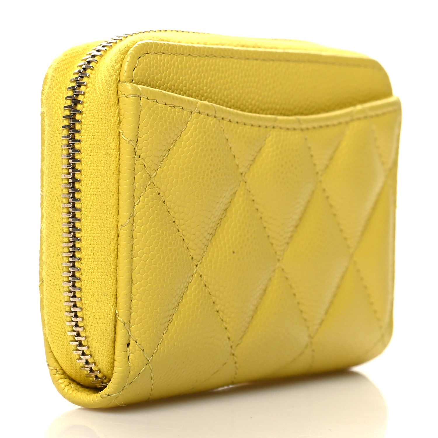 Chanel Caviar Quilted Zip Coin Purse Yellow 3 of 8