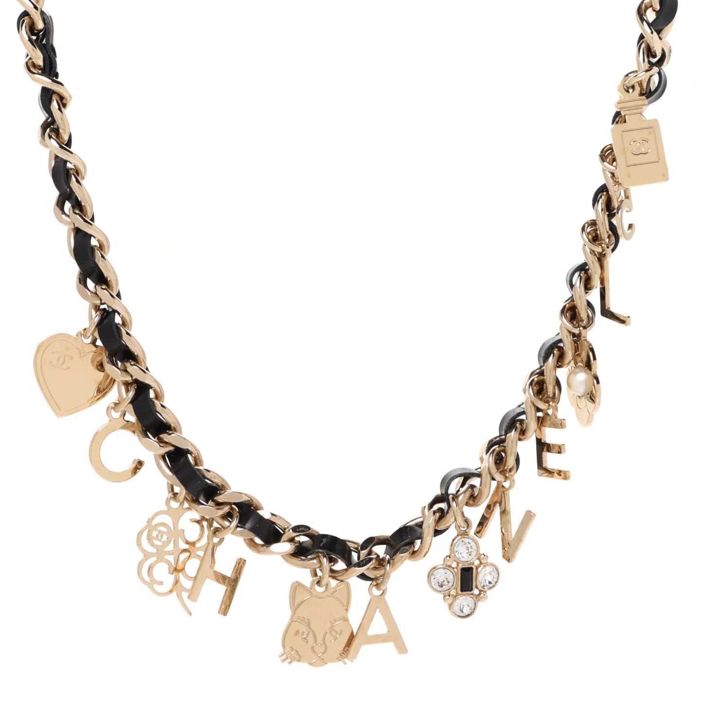 Lambskin Crystal CC Logo Charming Choker Gold Black