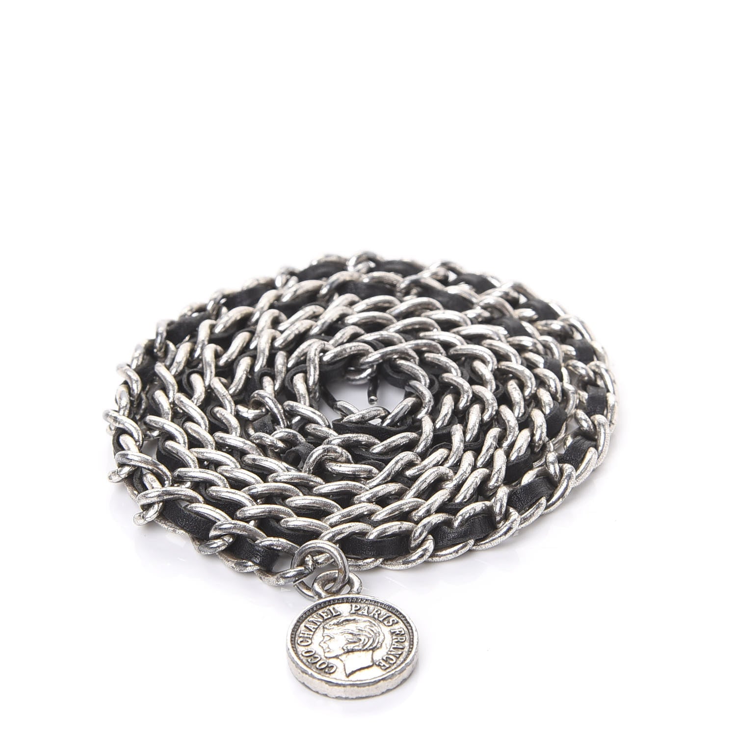 Chanel CHANE Lambskin Chain CC Medallion Belt Black Silver 1 of 3