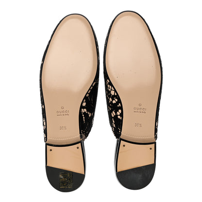 Gucci Lace Malaga Kid Womens Princetown Slippers 38.5 Black Skin Rose 5 of 10