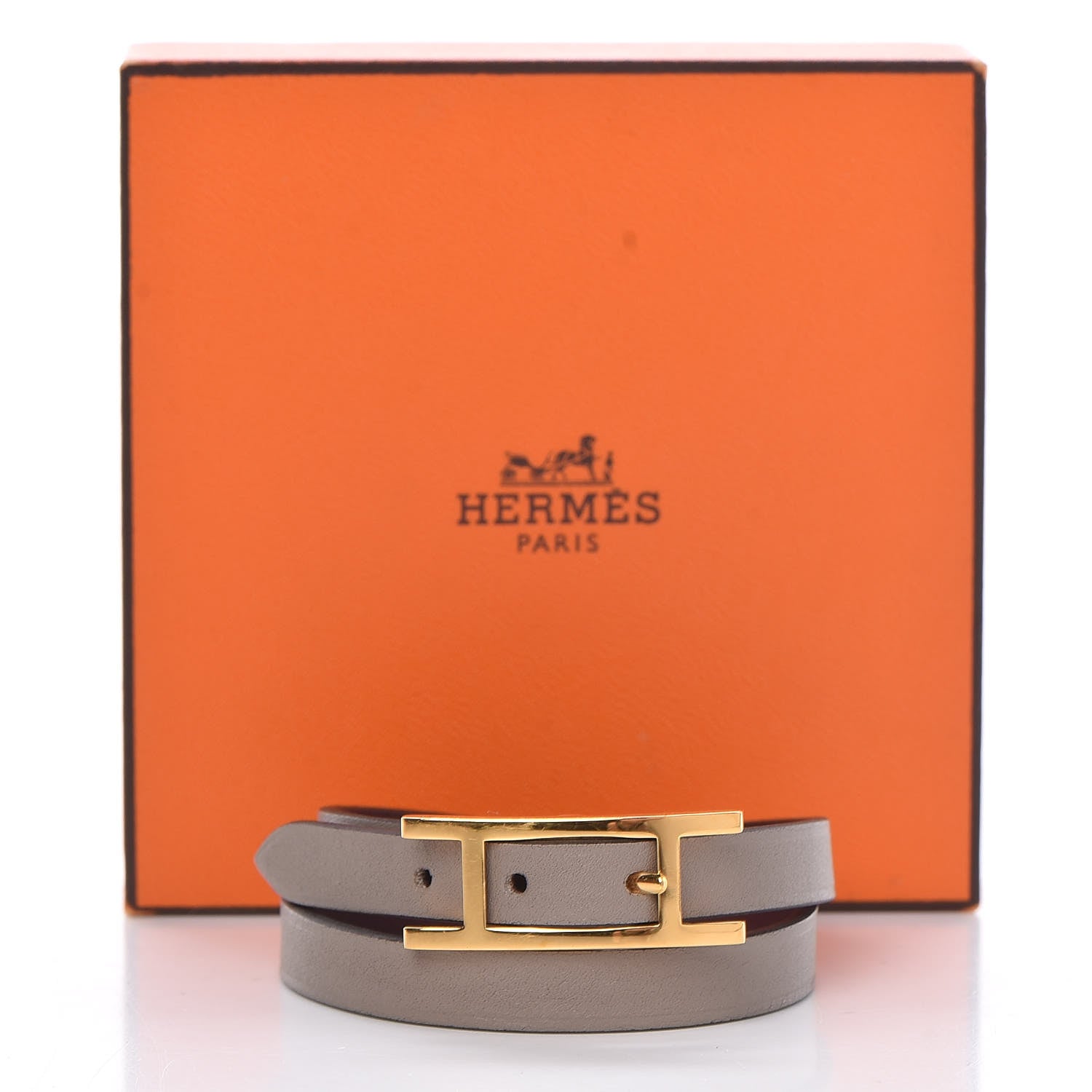Hermes Swift Behapi Double Tour Bracelet T2 Gris Asphalte Bordeaux 6 of 6