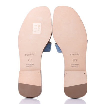 Hermes Denim Canvas Oran Sandals 37.5 Bleu Clair 7 of 10