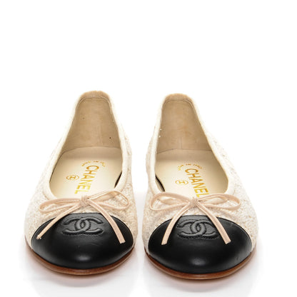 Chanel Crochet Cap Toe Ballerina Flats 36 Beige Black 4 of 11