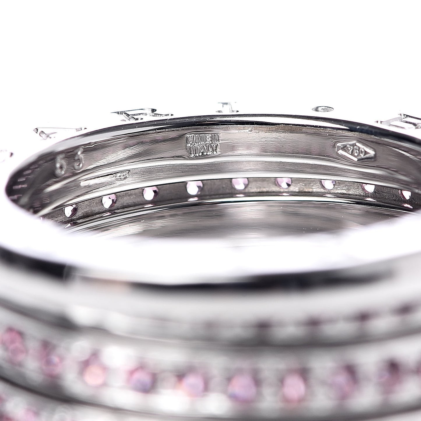 18K White Gold Pink Sapphire B.Zero1 Three-Band Ring 53 6.25