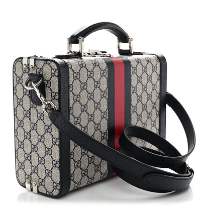 Gucci GG Supreme Monogram Web Savoy Medium Top Handle Beauty Case Beige Blue 3 of 9