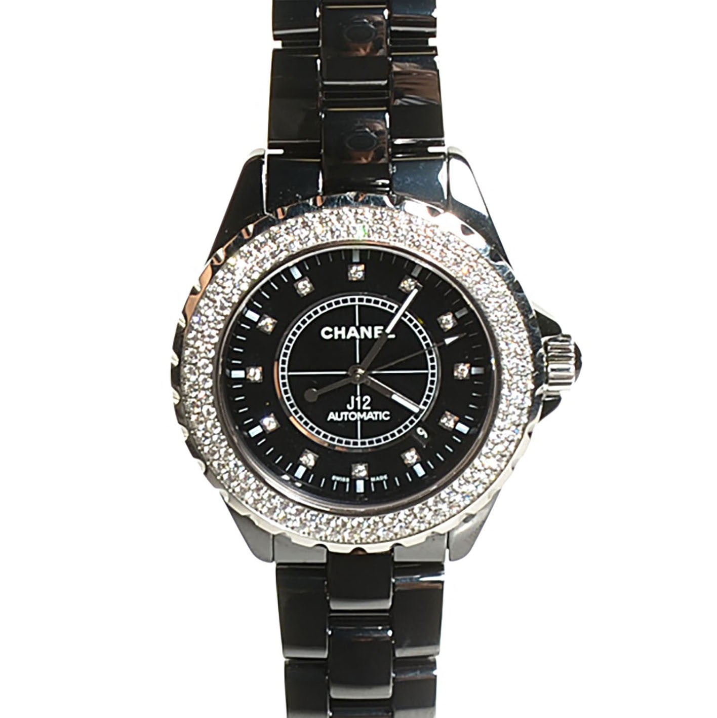 Chanel Stainless Steel Ceramic Diamond Pave Bezel 41mm J12 Automatic Watch Black 1 of 7