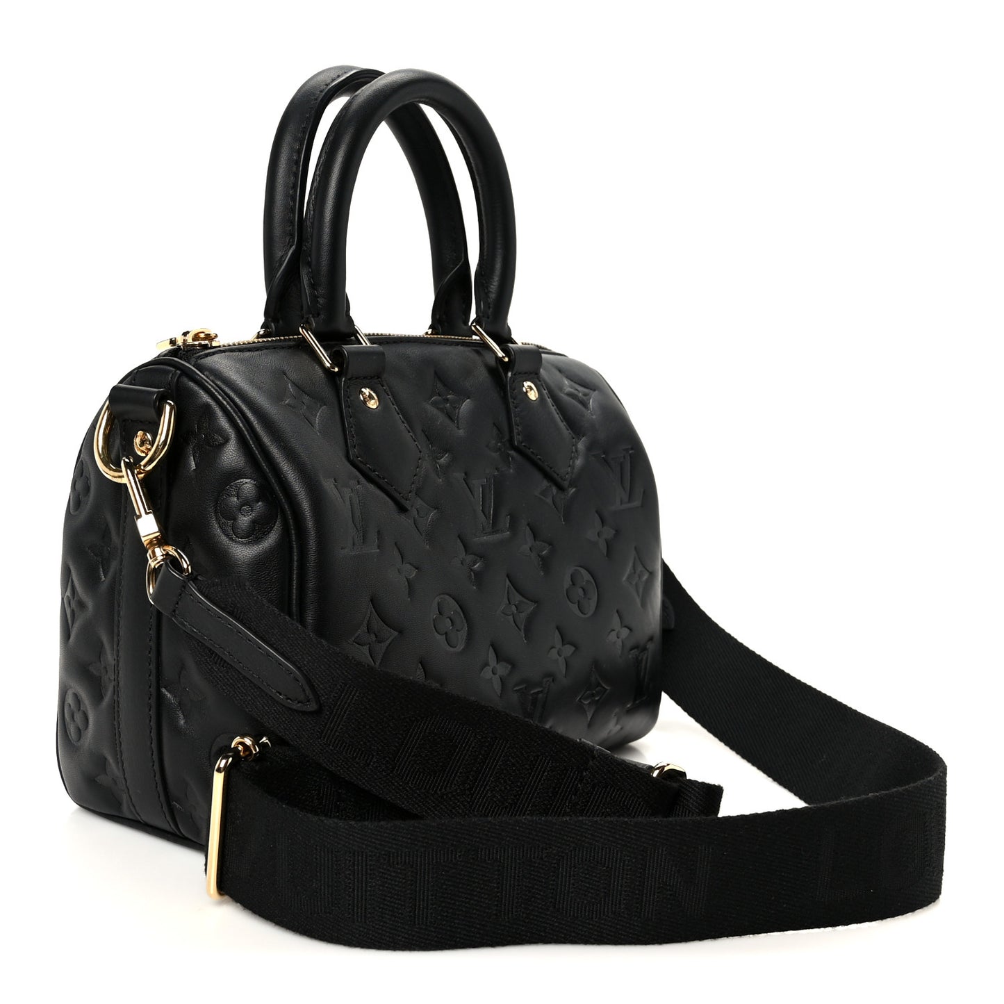 Lambskin Embossed Monogram Speedy 22 Bandouliere Black