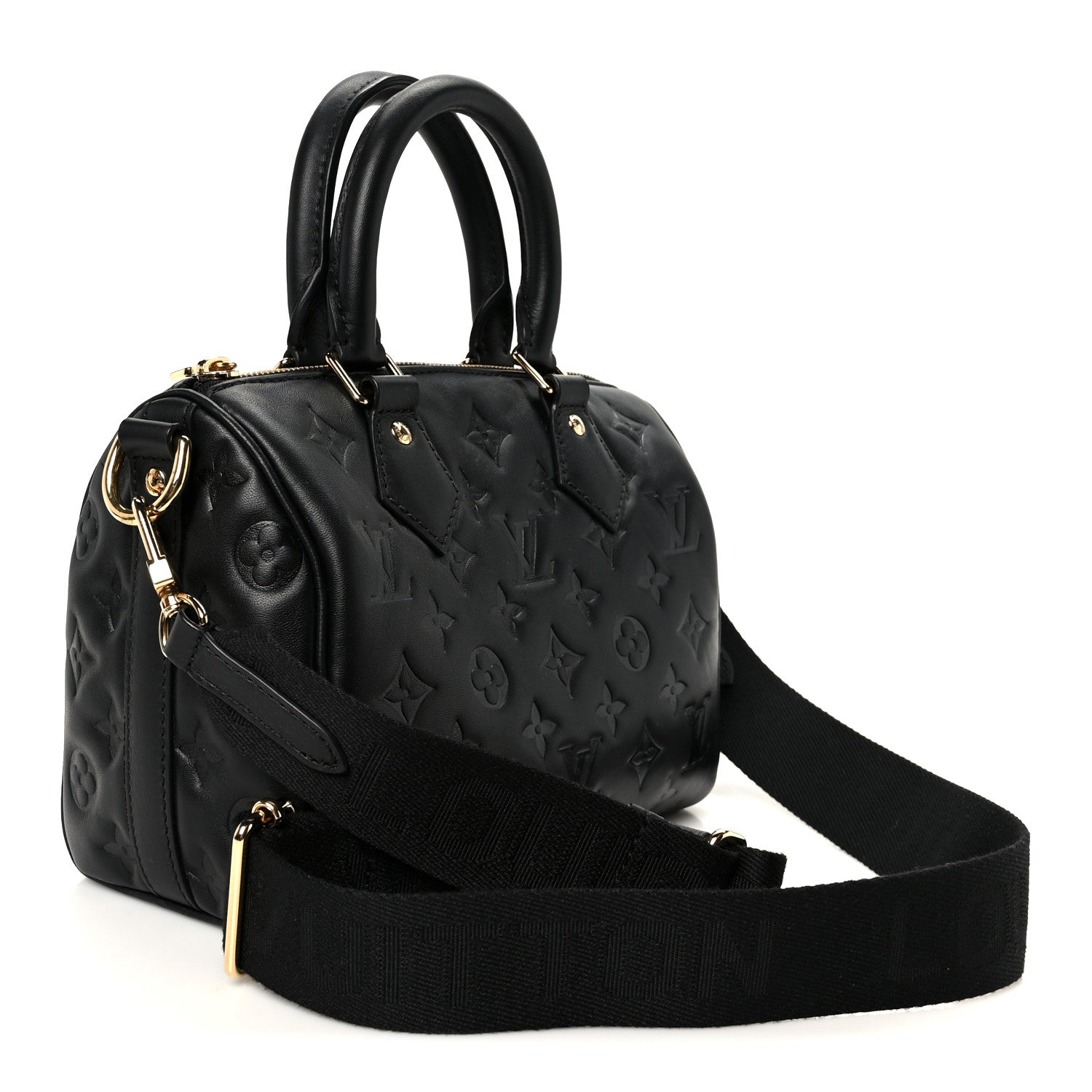Louis Vuitton Lambskin Embossed Monogram Speedy 22 Bandouliere Black 3 of 9