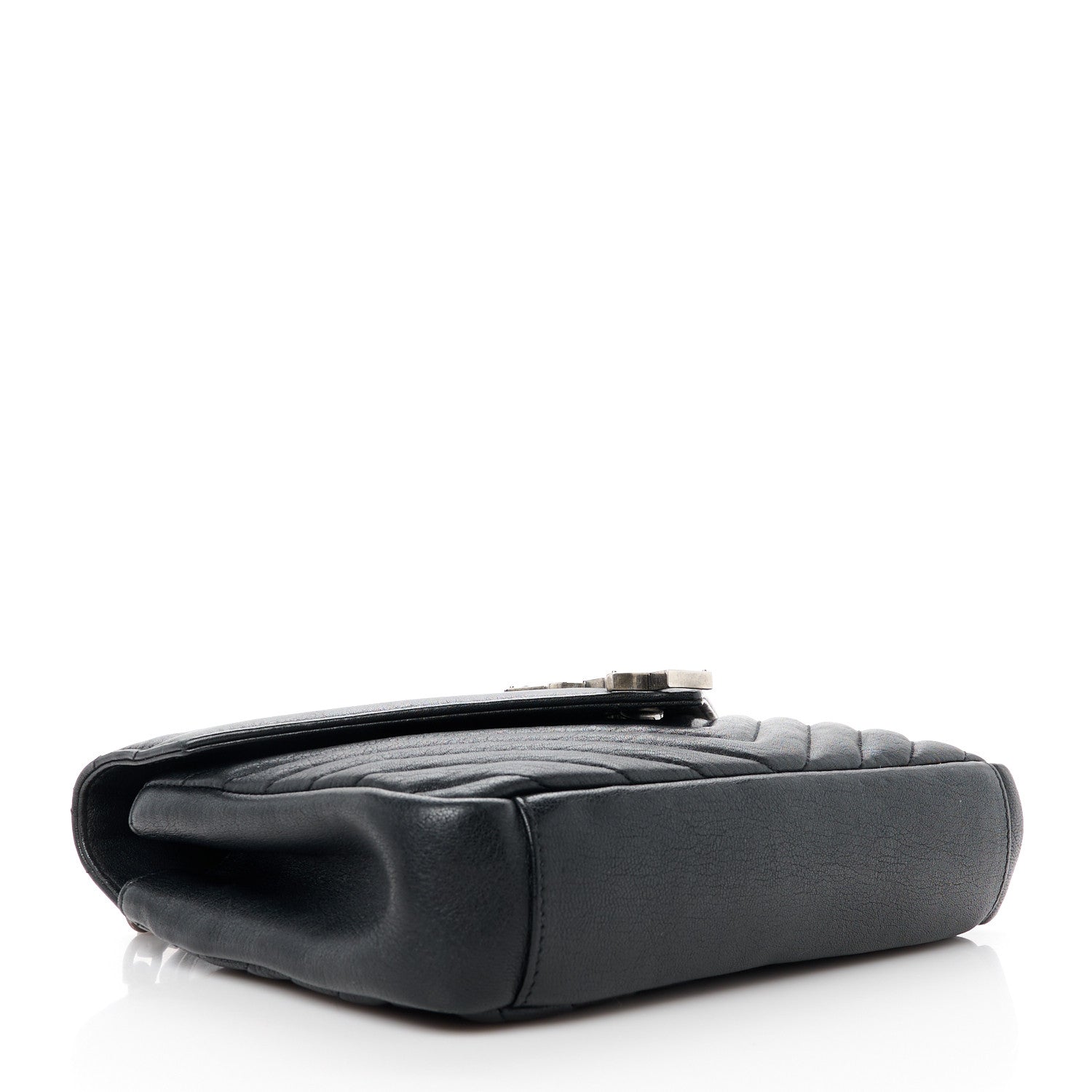 Saint Laurent Sheepskin Matelasse Chevron Monogram Medium College Bag Black 4 of 11