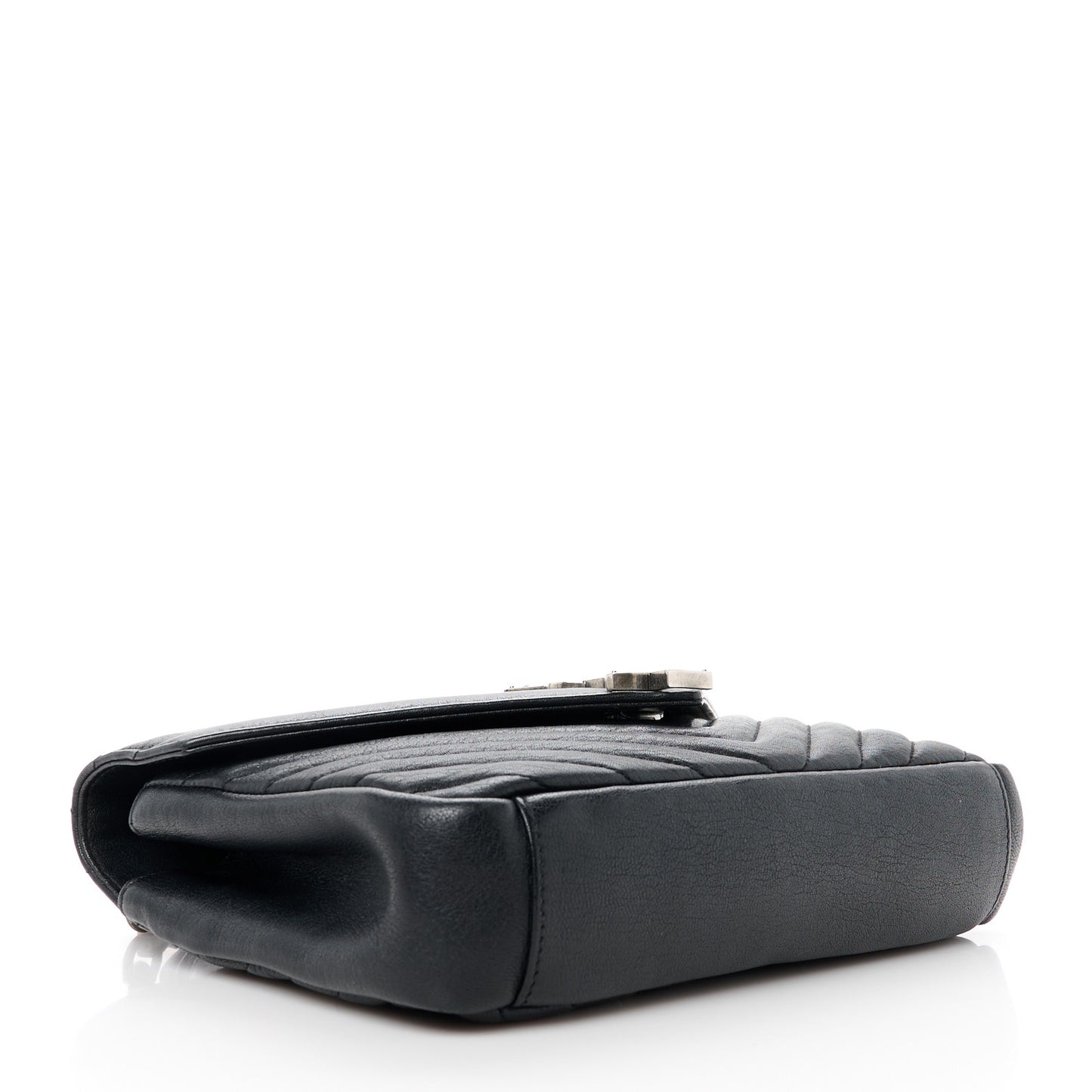 Sheepskin Matelasse Chevron Monogram Medium College Bag Black