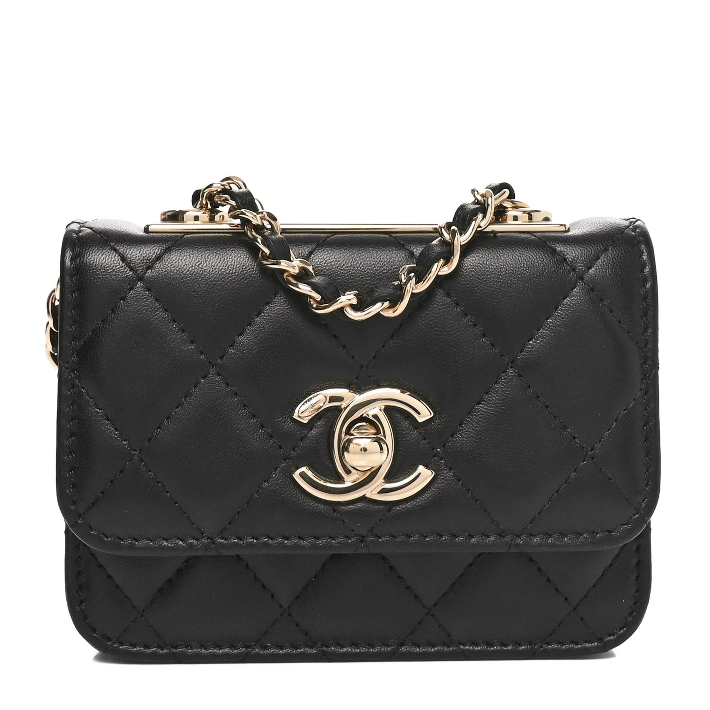 Lambskin Quilted Trendy CC Card Holder On Chain Black