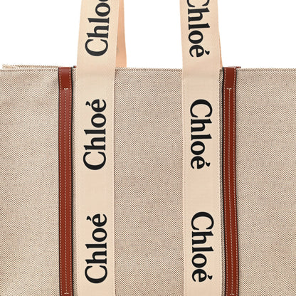 Chloe Cotton Calfskin Large Woody Ribbon Tote White Brown 8 of 10