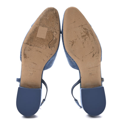 Chanel Denim Printed Denim Mood Cap Toe CC Slingback Flats 37 Light Blue Multicolor 6 of 9