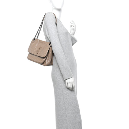 Saint Laurent Crinkled Calfskin Matelasse Monogram Medium Niki Chain Satchel Light Taupe 2 of 10