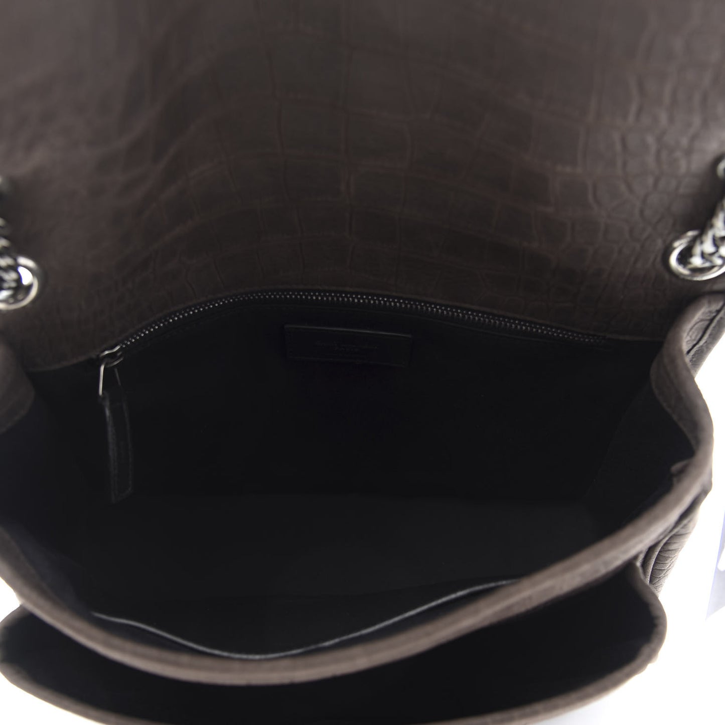 Nubuck Crocodile Embossed Monogram Medium Niki Chain Satchel Wood