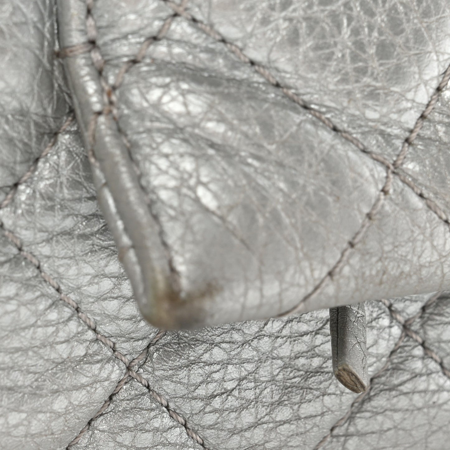 Metallic Calfskin Quilted XXL Travel Flap Bag Silver