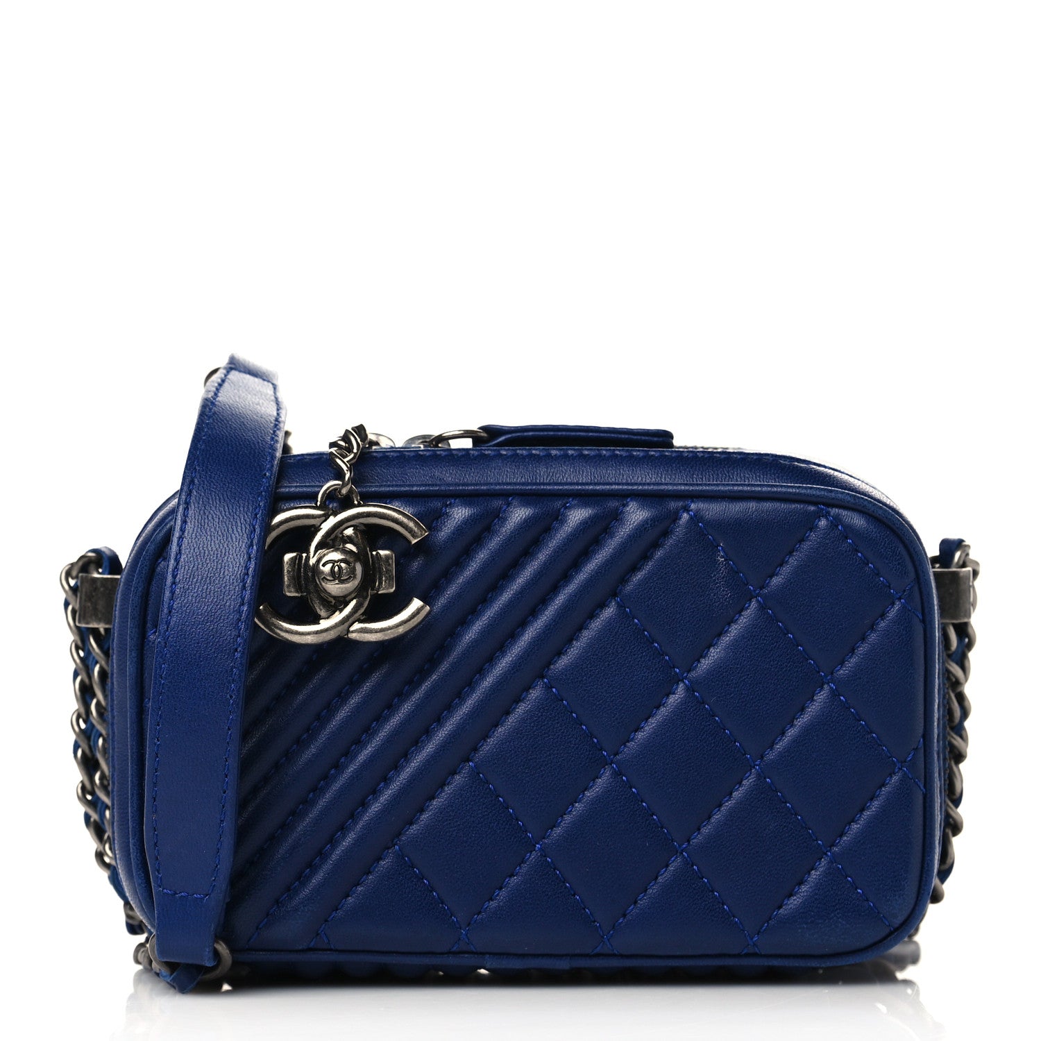 Chanel Lambskin Quilted Mini Coco Boy Camera Bag Blue 1 of 12