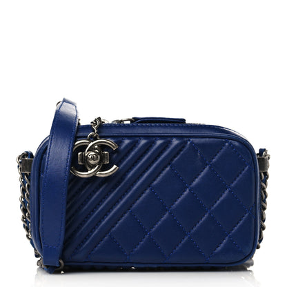 Chanel Lambskin Quilted Mini Coco Boy Camera Bag Blue 1 of 12