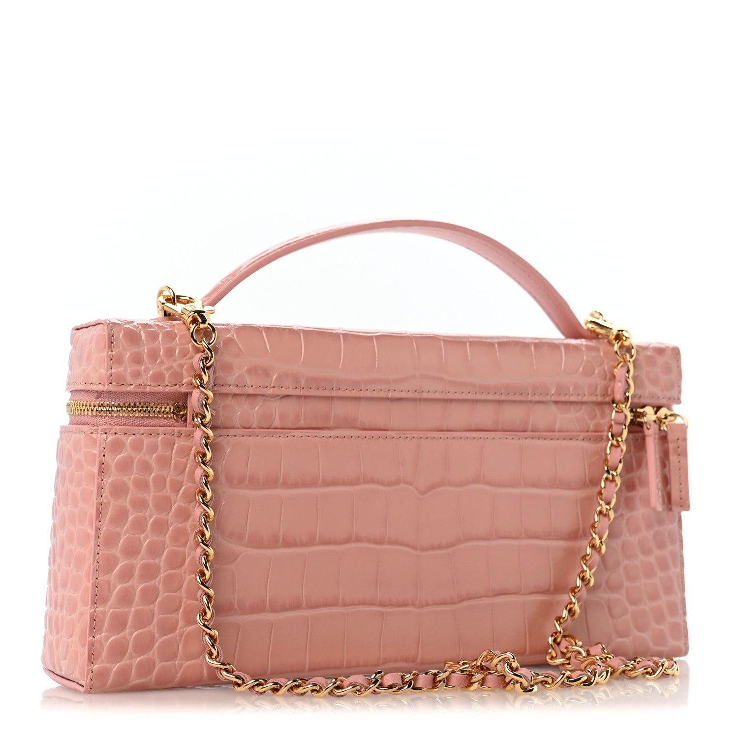 Chanel Calfskin Crocodile Embossed Crococo Top Handle East West Vanity Case With Chain Pink 3 of 11