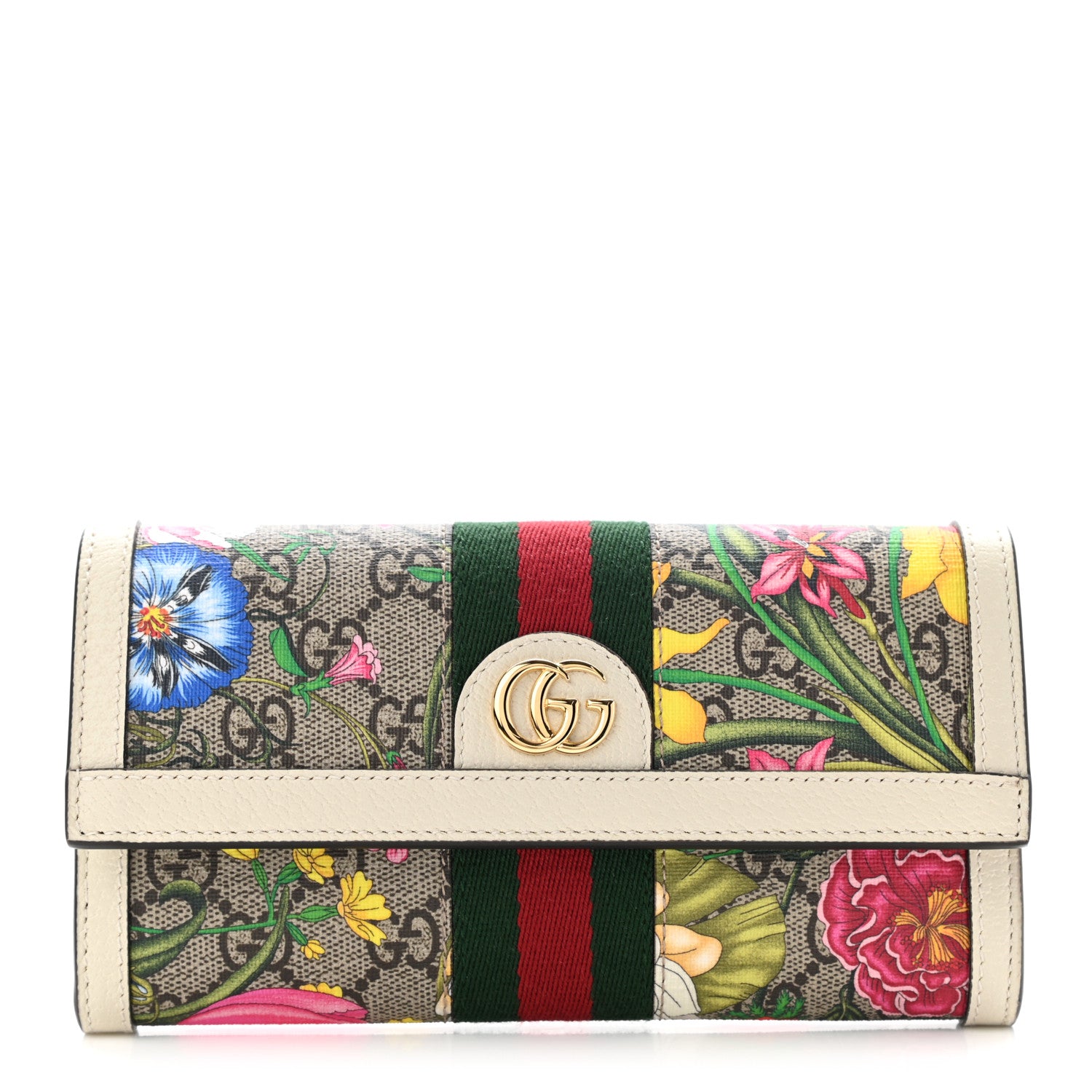 Gucci GG Supreme Monogram Flora Web Ophidia Continental Wallet White 1 of 6