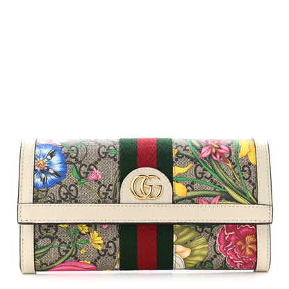 Gucci GG Supreme Monogram Flora Web Ophidia Continental Wallet White 1 of 6