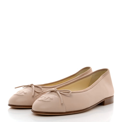 Chanel Lambskin Cap Toe CC Ballerina Flats 36 Beige 3 of 8