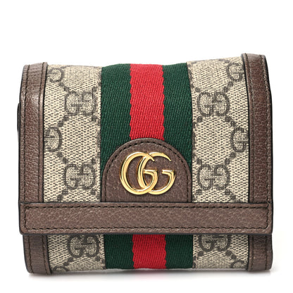 Gucci GG Supreme Monogram Web Ophidia French Flap Wallet Beige New Acero 1 of 10
